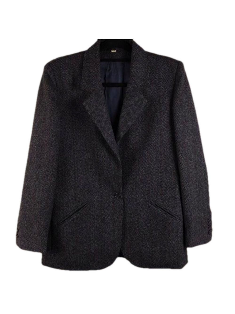 Peabody House International Blue Herringbone Wool Single Breasted Blazer Jacket